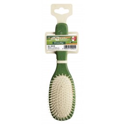 Hair brush beech wood handle with oval cushion, plastic needles, green IPPA - 1