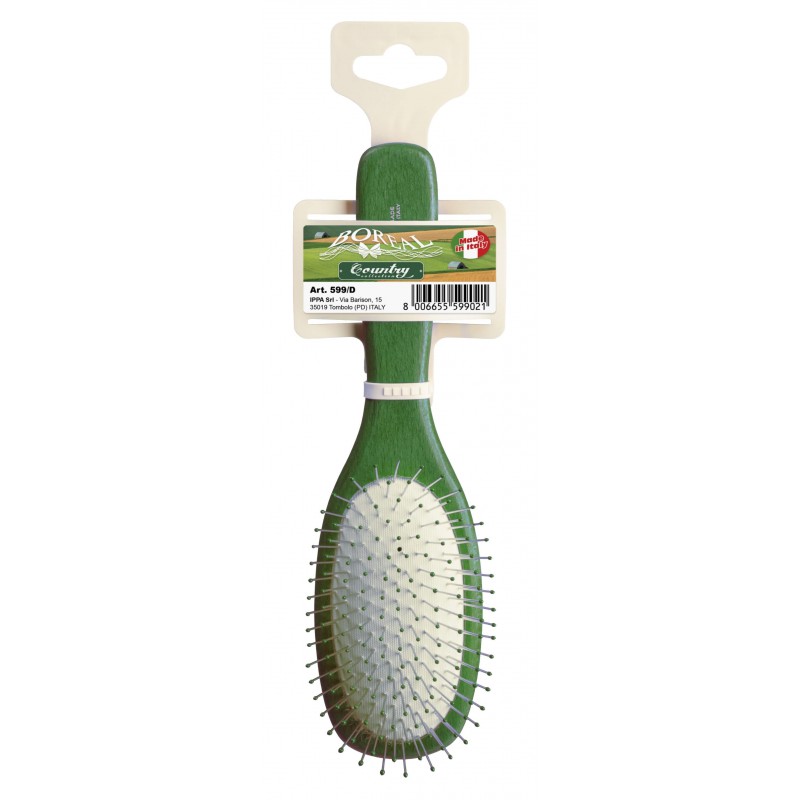 Hair brush beech wood handle, oval cushion with steel needles with rounded ends, green IPPA - 1