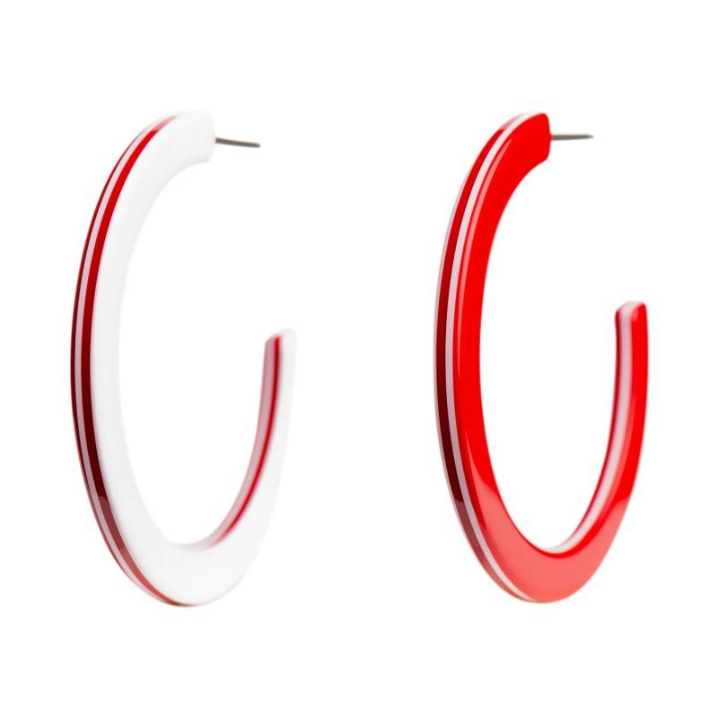 Large size round shape titanium earrings in Malboro red and white, 2 pcs Kosmart - 1