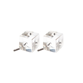 Very small size cube shape titanium earrings in Crystal, 2 pcs. Kosmart - 1