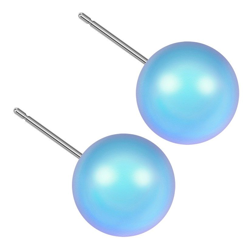 Very large size sphere shape Titanium earrings in Crystal Iridescent LT Blue Pearl Kosmart - 1