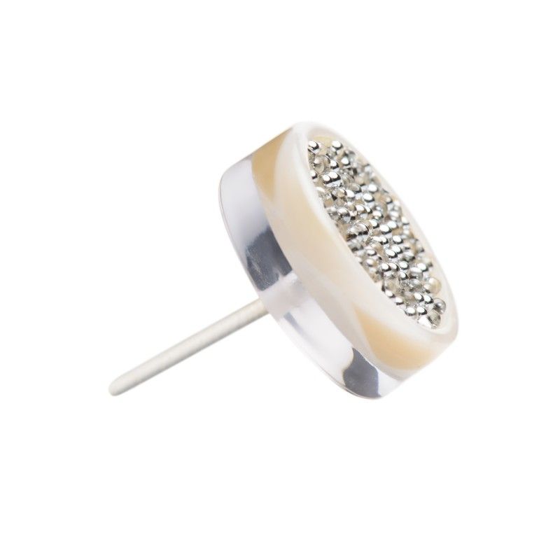 Medium size round shape Metal free earring in Beige pearl Kosmart - 1