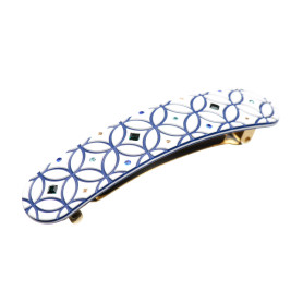 Medium size rectangular shape hair barrette in White and Blue Kosmart - 1