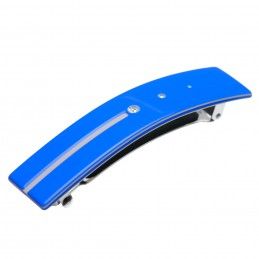 Medium size rectangular shape Hair barrette in Fluo electric blue and light grey  - 1